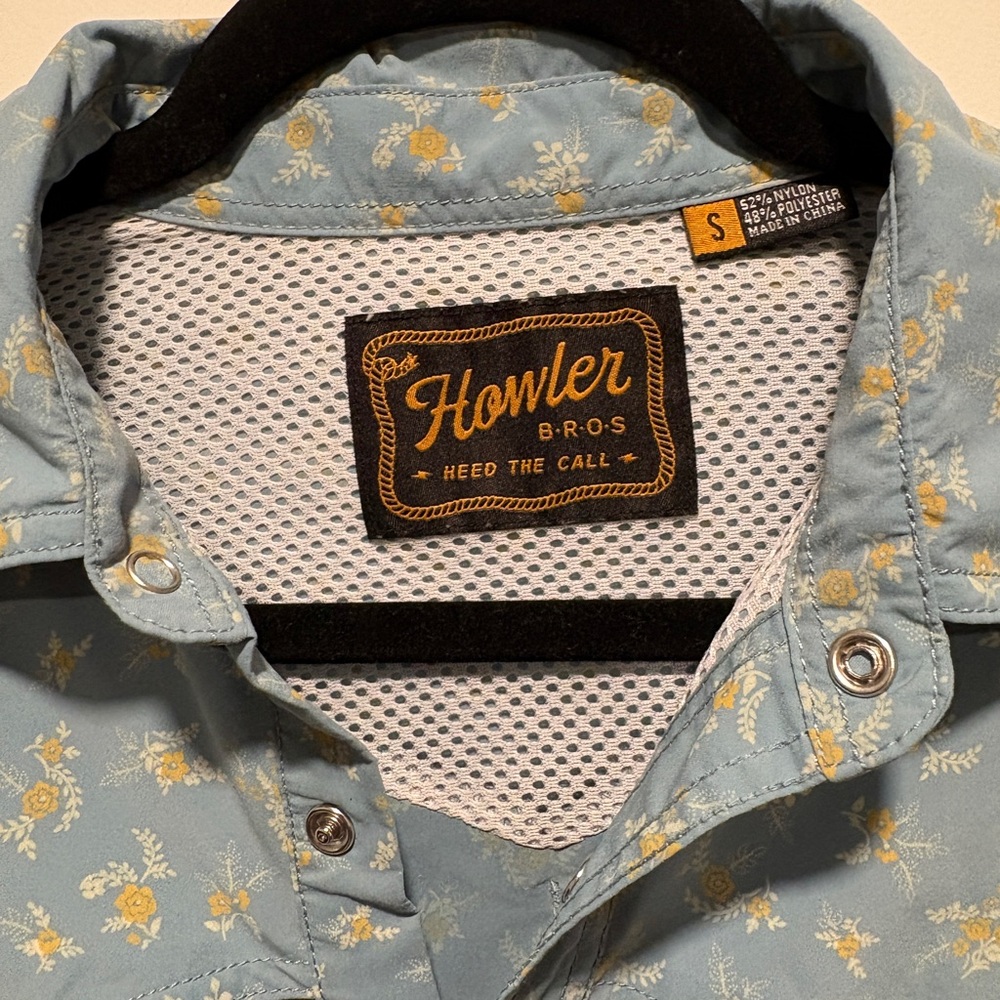 Howler Brothers Light Blue Short-Sleeve Printed Western Shirt with Yellow Accent - Picture 2 of 3